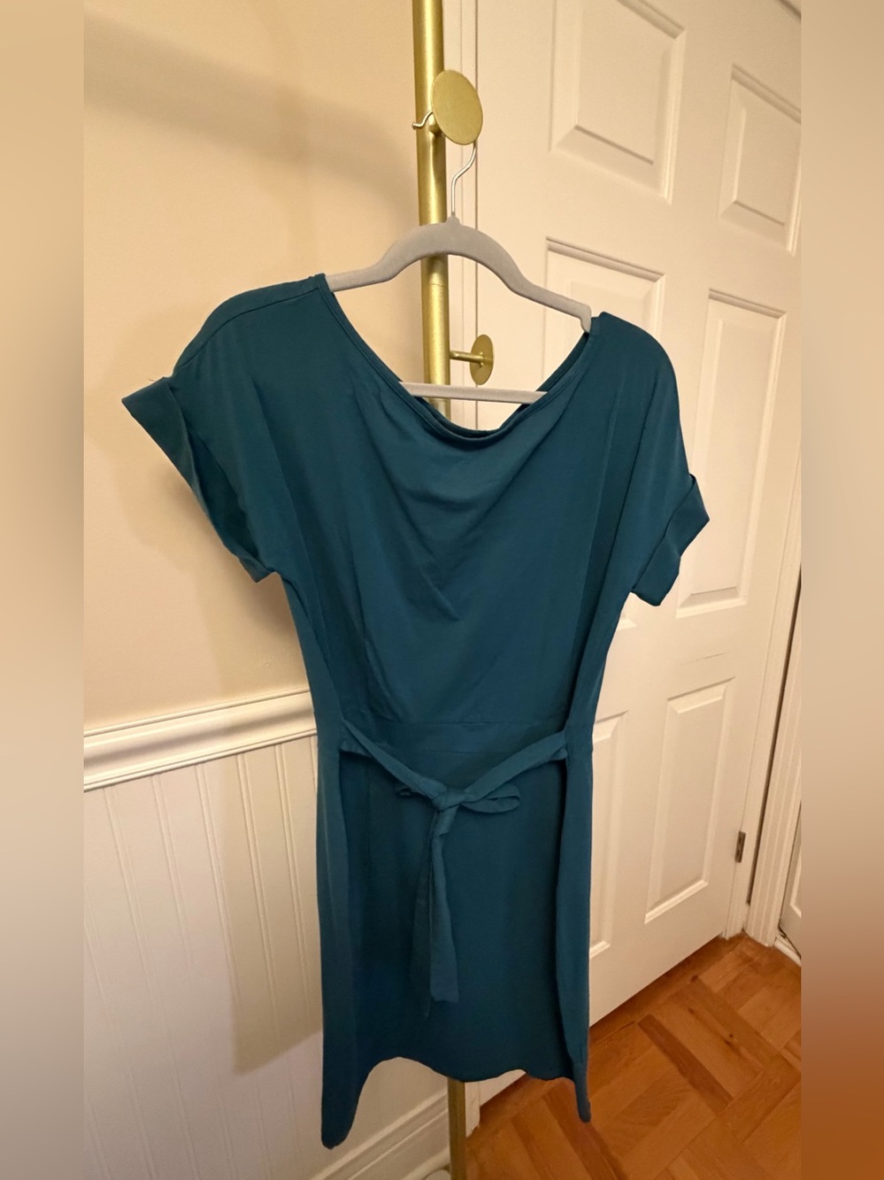 Teal Short-Sleeve Belted Dress